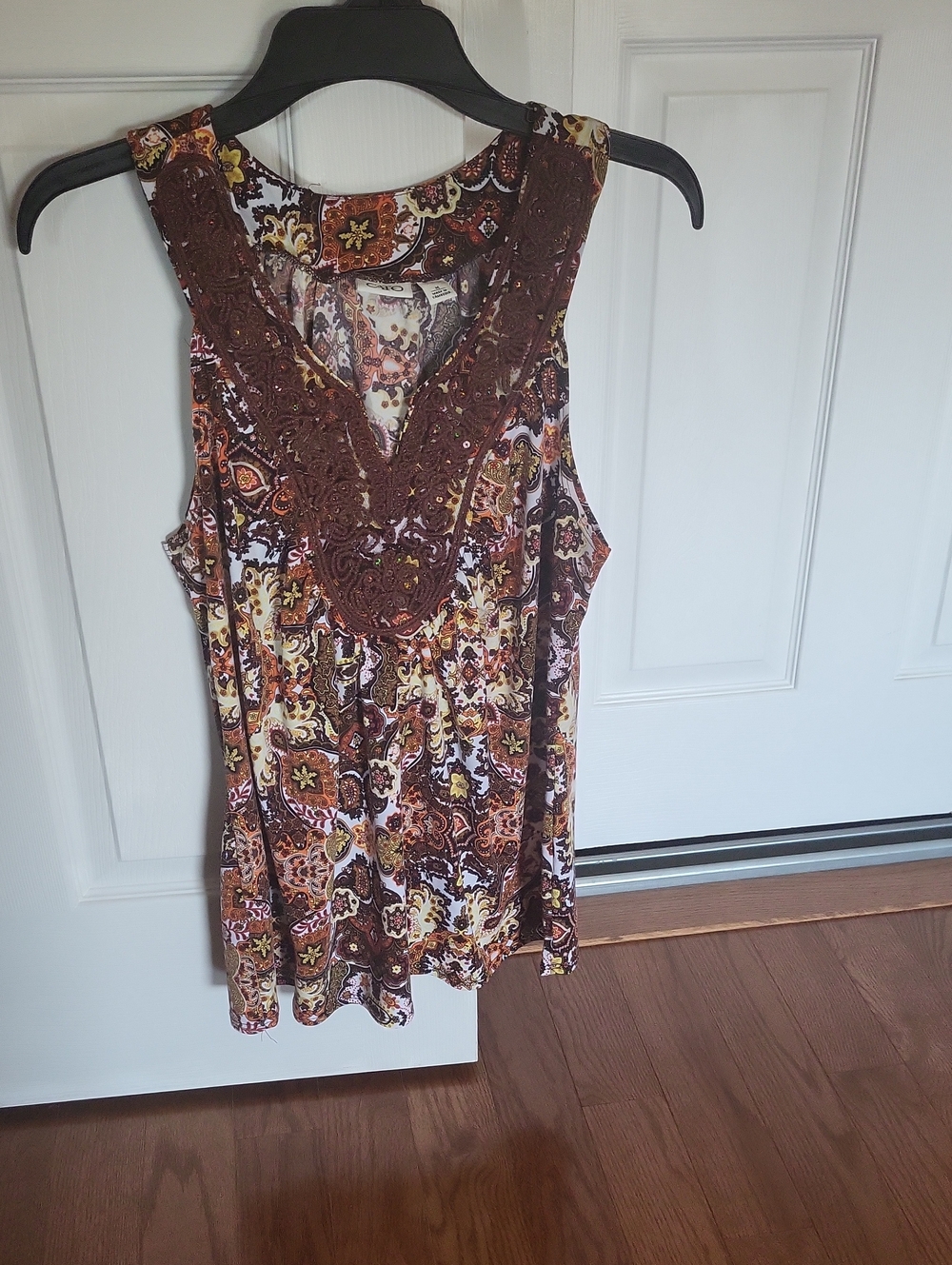 Cato Brown Paisley Crochet V-Neck Tank